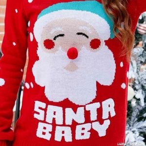 SANTA BABY Christmas Holiday Pom Pom Nose Long Sleeve Knit Sweater Festive Top